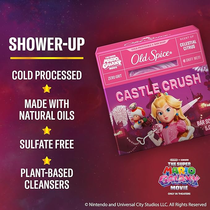 Old Spice Bar Soap for Men, x The Super Mario Galaxy Movie, Cold Pressed with Grit, Made with Natural Oils & Plant Based Cleanser, Celestial Citrus with Sweet Citrus & Berries Scent, 5.0 oz