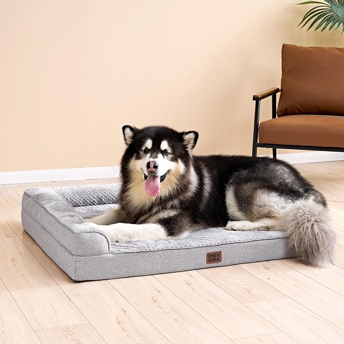 EHEYCIGA Memory Foam Dog Bed, Large Size Orthopedic Dog Bed, Grey | Washable Removable Cover, Waterproof Flat Pet Sofa Couch with Nonskid Bottom, 44x32x6.5