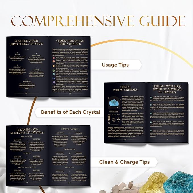 Wyspell Gemini Crystal Set - 6 Raw Gemini Crystals and Healing Stones - Gemini Zodiac Gifts for Women - Birthday Gifts for Women - Astrology Gifts for Women - Zodiac Crystal Set