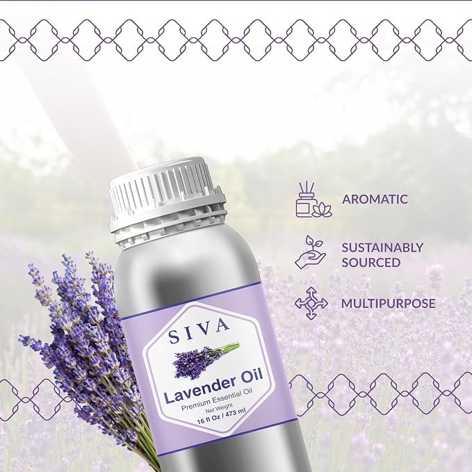 Siva Lavender Essential Oil 16 Fl Oz – for Diffuser, Skin & Hair Care – Ideal for Massage & DIY Blends