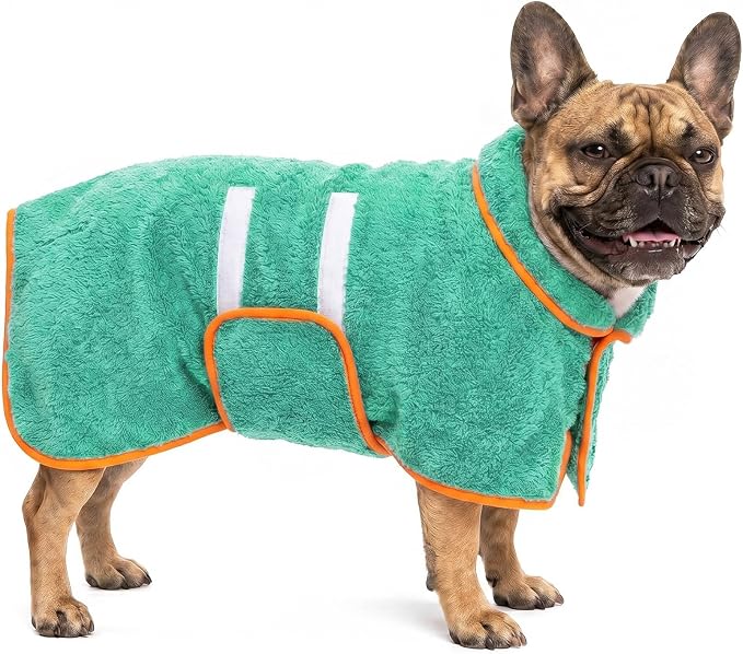 Dog Bathrobe, Super Absorbent for Small to Large Dogs, Lake Green M | Dog Robes with Soft Fleece, Warm & Cozy, Adjustable Fit, and Quick Drying Coat for Baths Swimming and Grooming
