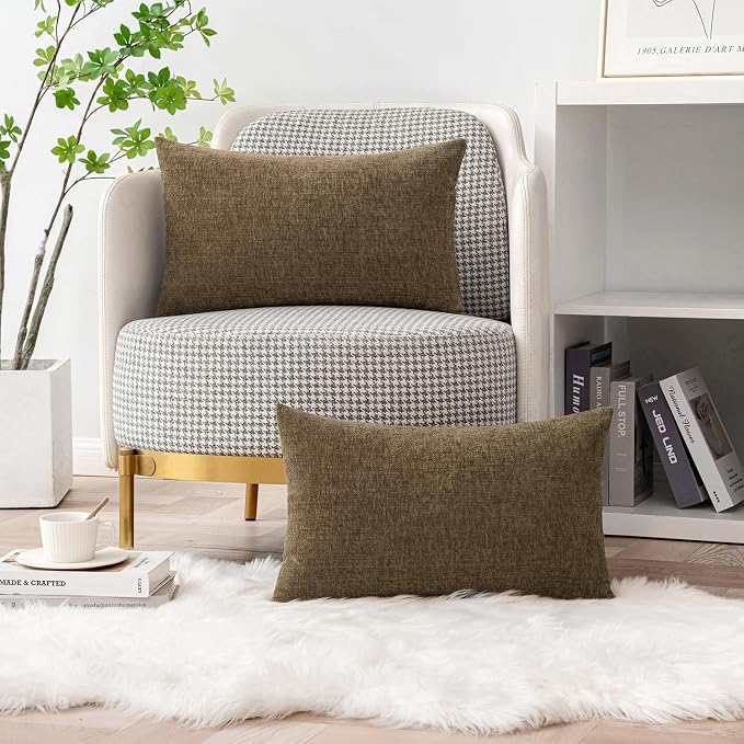 MIULEE Soft Chenille Fall Lumbar Throw Pillow Covers Coffee 12x20 Inch | Pack of 2, Modern Fall Decor, Classic Decorative Pillows, Solid Dyed Cases, Couch Cushion Covers for Sofa Bed Living Room