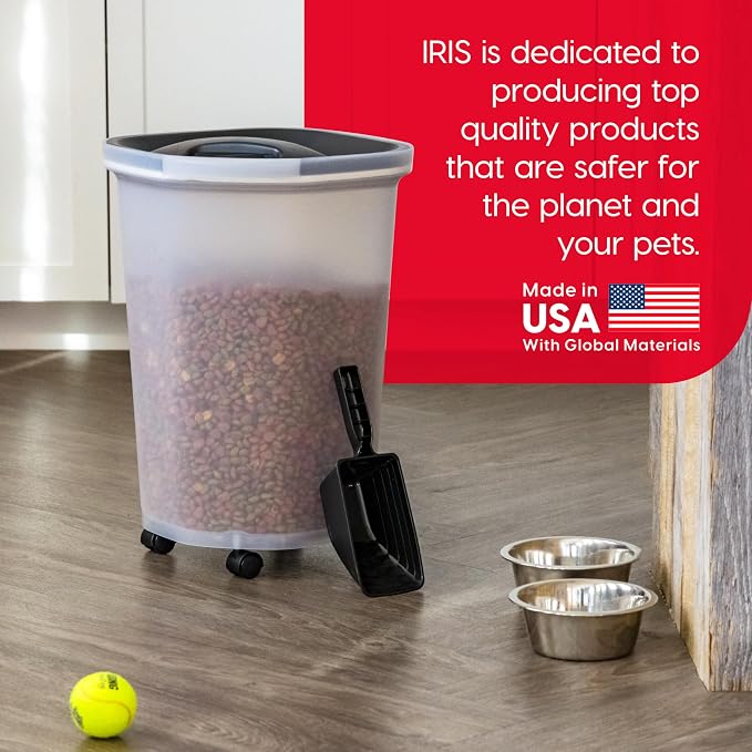 IRIS USA Dog Food Storage Container, Up to 25 lbs, Black, Made in USA