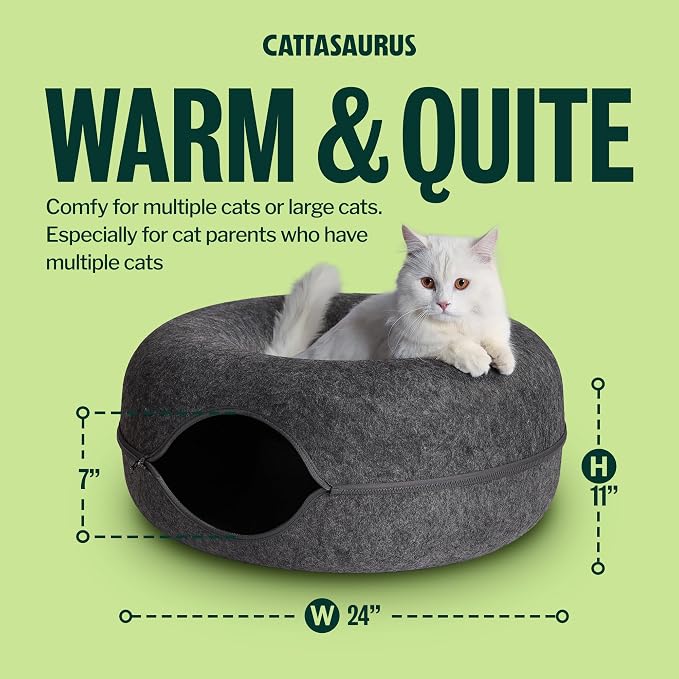 Peekaboo Cat Cave Donut for Multiple & Large Cats up to 30-45 lbs, 3-in-1 Self Warming Cat Bed, Tunnel & Scratcher for Indoor Cats, Washable & Detachable Small Dog Bed