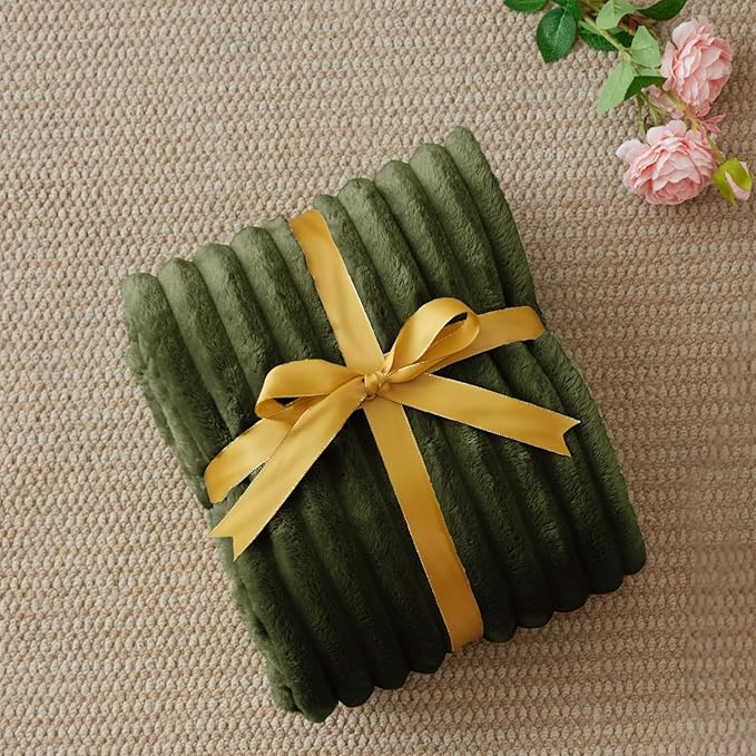 BEDELITE Ribbed Twin Blanket for Couch & Bed, Olive Green, 60"x80" | Ultra-Soft Plush Fleece, Cozy, Warm Yet Lightweight, Ribbed Texture, Home Decor, Machine Washable, Giftable, All-Season Use