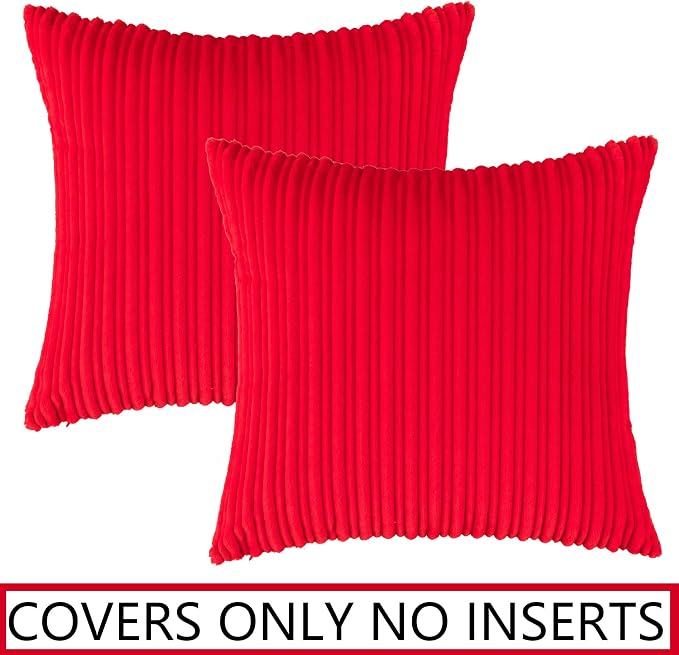 UGASA Valentines Corduroy Striped Soft Soild Decorative Square Throw Pillow Covers Set Cushion Cases Pillowcases for Sofa Bedroom, 2 Pcs, 26x26inch, Red
