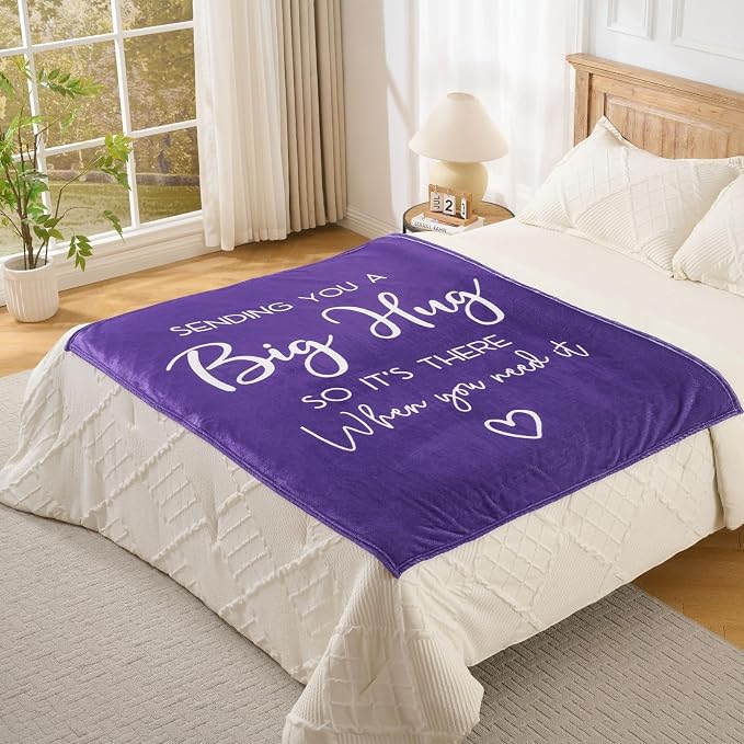 Thinking of You Gifts for Women Men – Get Well Blanket 50x60 Inch, Purple Flannel Comfort Hug Blanket, Sympathy Throw for After Surgery, Chemo, Illness, Recovery