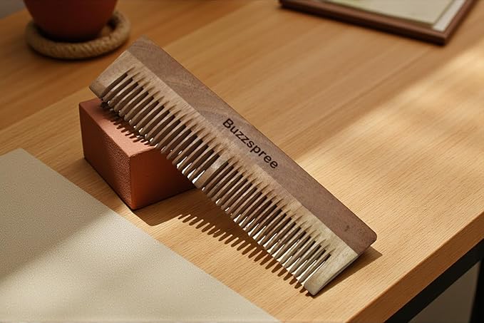Natural Neem Wood Comb Set of 2 (Plain & Shampoo Lily) | Wide & Fine Tooth Wooden Hair Pick Comb Set for Men & Women | Eco-Friendly, Plastic-Free Wooden Combs for Daily Grooming | Curly & Texted