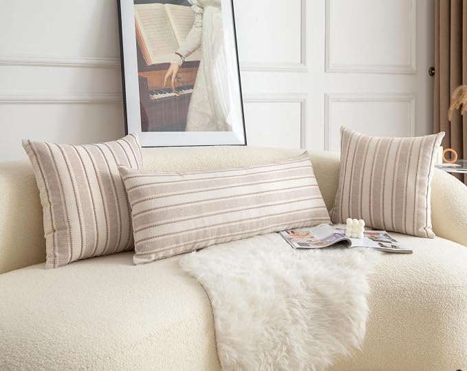 Cethom Decorative Boho Lumbar Pillow Covers, Modern Farmhouse Couch Pillowcase, 14 x 36 Long Accent Body Throw Pillow Covers, Sofa Bed Living Room Decor Cushion Case, Taupe and Beige, Pack of 1