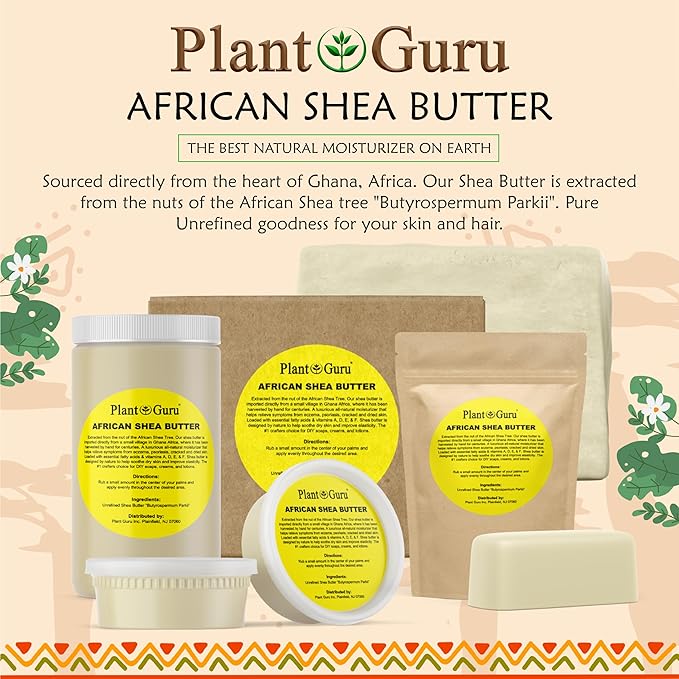 Plant Guru Raw African Shea Butter 8 oz. 100% Pure Natural Unrefined IVORY - Ideal Moisturizer For Dry Skin, Body, Face And Hair Growth. Great For DIY Soap and Lip balm Making.
