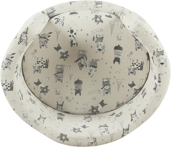 HomePop Home Decor | Upholstered Curved Pet Bed | Luxury Cat & Dog Beds & Furniture | Round Pet Bed Created with Stain Resistant Fabric, Cream and Gray, Medum