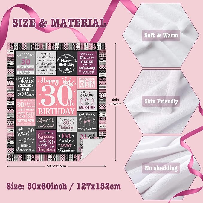 Ivivis 30th Birthday Gifts for Women, Happy 30th Birthday Decorations for Her, 30 Year Old Bday Gifts for 30 Year Old Women Friend Sister Daughter, 1996 Thorw Blanket 60”x50”