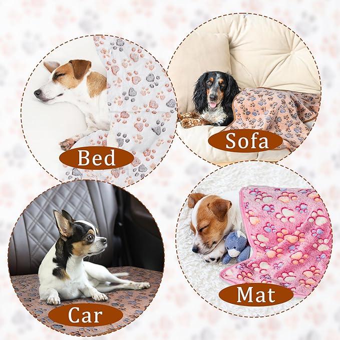 1 Pack 3 Blankets for Dog Puppy Cat (Medium 30x20'', Beige, Grey, Navy) | Super Soft Fluffy Premium Fleece Pet Blanket Flannel Paw Printed Throw