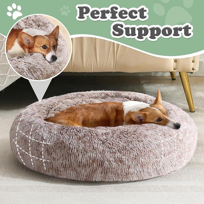 JOLLYVOGUE Dog Beds Large Sized Dog, 36 inches Calming Soft Anti-Anxiety Donut Dogs Bed, Washable Round Fluffy Cushion for Large Pets, Fits up to 80 lbs Pets