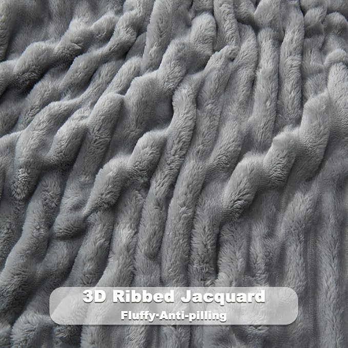 NEWCOSPLAY Fleece Ribbed Cozy Throw Blanket for Couch, Light Grey, 50"x60" | Premium Silky Flannel Blanket, Soft Lightweight Fluffy Throw Blanket for Bed Sofa Decor, Gift for All Season Use