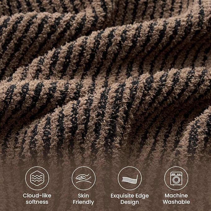 Snuggle Sac Chocolate Brown Throw Blanket for Couch, Fuzzy Microfiber Throws, Knit Soft Blankets for Couch, Sofa, Travel, Black Brown, 50x60 inches
