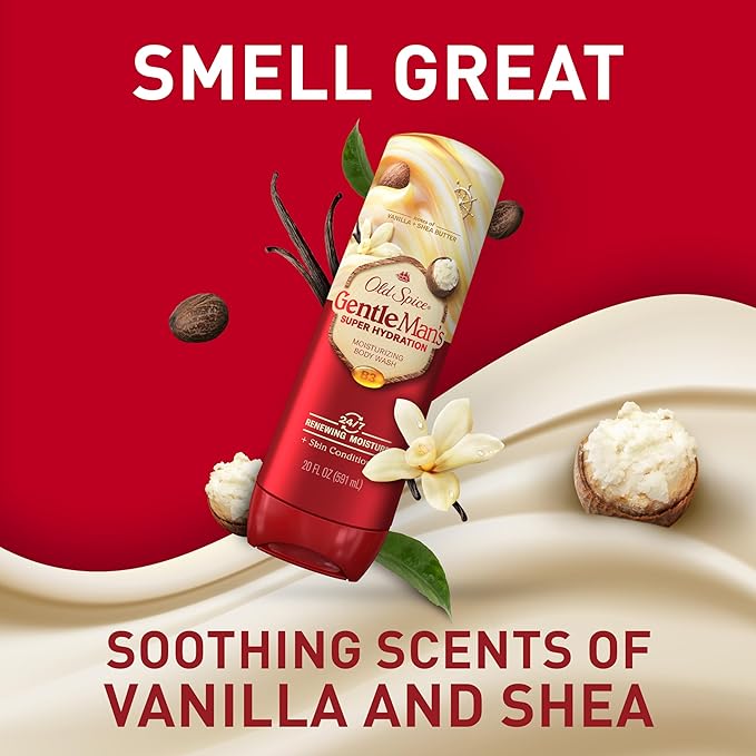 Old Spice Body Wash GentleMan’s Super Hydration for Men, 24/7 Renewing Moisture, Gentle on Skin with Skin Conditioners, Vanilla + Shea Butter Scent, 20 oz