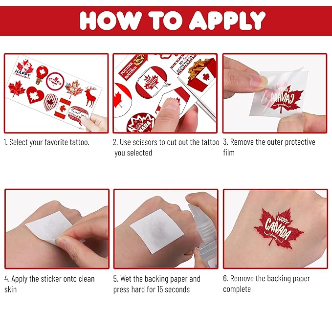 Canada Temporary Tattoos Happy Canada Day Party Decorations Favors Supplies Themed Cute Stickers 10 Sheets 100 PCS Gifts for Baby Girls Boys Class School Carnival