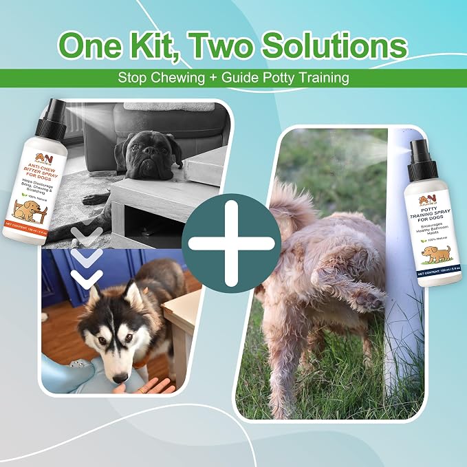 2-Pack Dog Behavior Training Kit, No Chew Spray & Potty Training Spray | 2×150ml Behavior Correction Set for Puppies & Adult Dogs – Safe & Natural Indoor/Outdoor Training Aid, Dog Behavior Spray