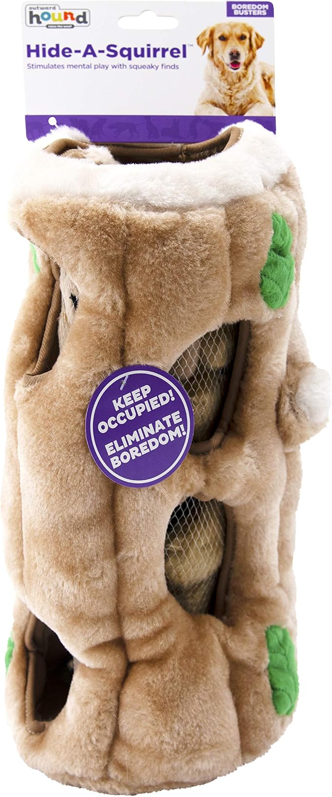 Outward Hound Hide-A-Squirrel Dog Toy – Interactive 2‑in‑1 Plush Puzzle with 6 Squeaky Removable Squirrels, X Large (Pack of 8)
