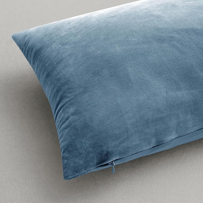 MIULEE Velvet Throw Pillow Covers 20x20 Inch Pack of 2 Blue Gray | Soft Solid Decorative Pillow Covers, Modern Luxury Home Decor, for Couch Chair Sofa Bedroom Livingroom