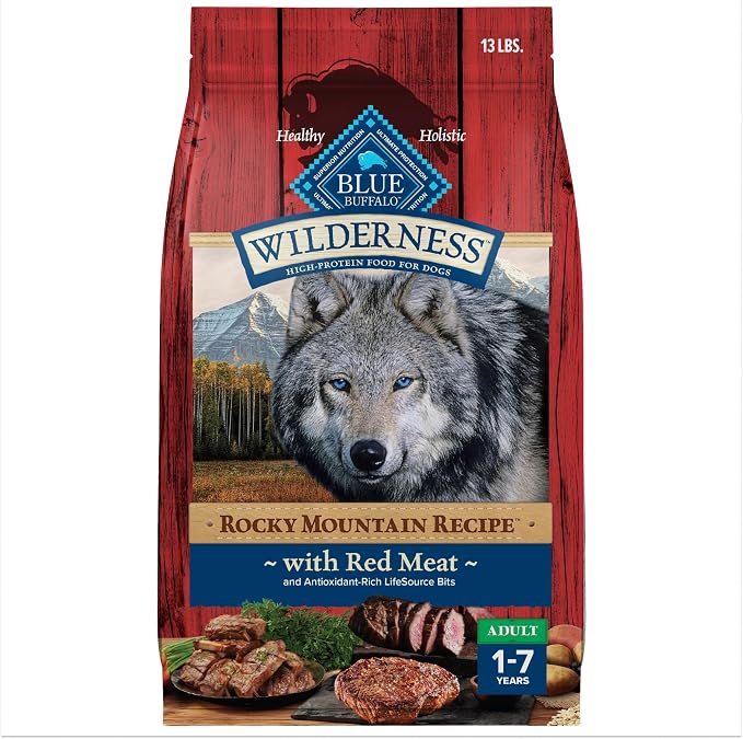 Blue Buffalo Wilderness Rocky Mountain Recipe Adult Dry Dog Food, 13 lb | 31g Protein, Real Beef #1 Ingredient, High Protein Red Meat with Wholesome Grains, Antioxidant-Rich Fruits & Veggies
