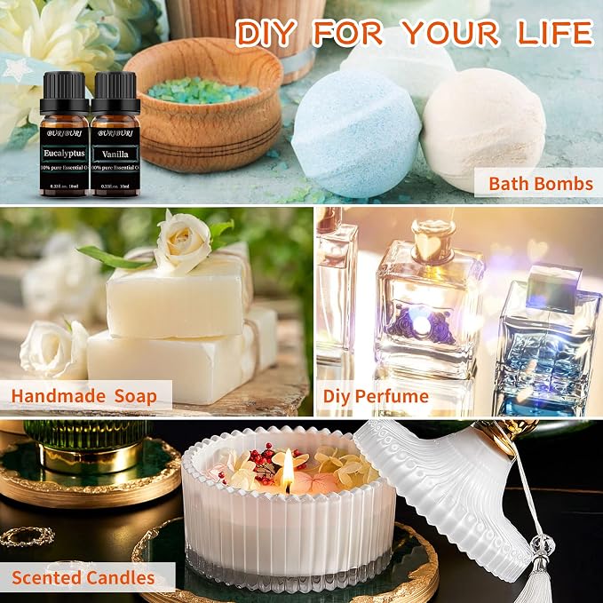 Eucalyptus and Vanilla Essential Oil Set 2 Pack, 100% Pure Diffuser Oil for Massage, Soap Making