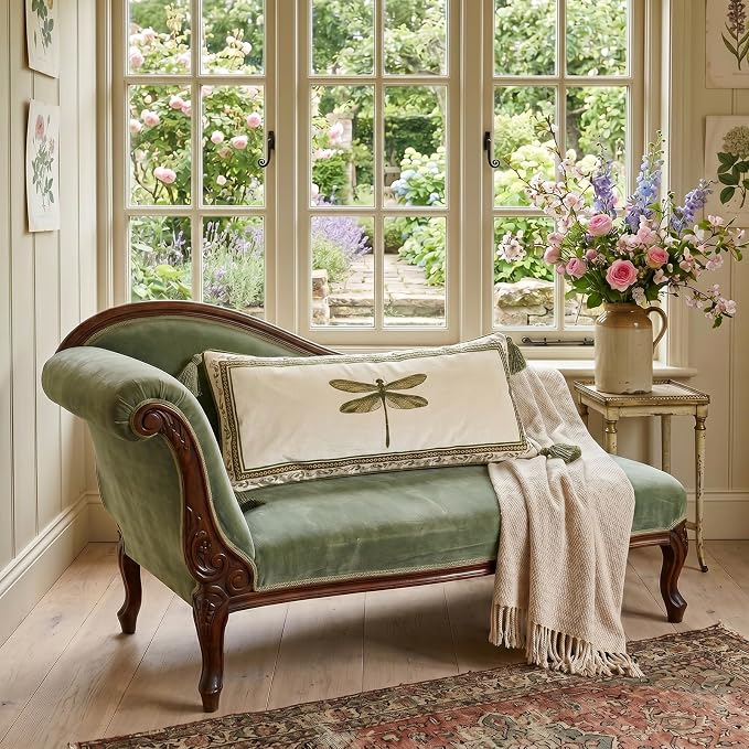 Designer Vintage French Velvet Throw Pillow Cover,28"x12"-Grace C | Pillow Cover,Concealed Zipper Design,Dragonfly Pattern,Sofas,Bedroom,Living Room,Lounge Chairs,All Season Home Decor