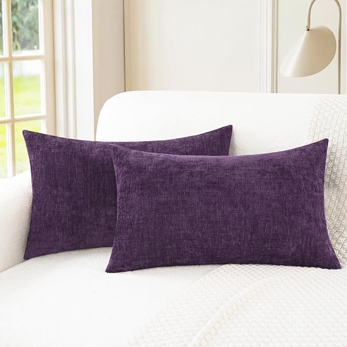 CaliTime Decorative Couch Throw Pillow Covers 26 X 16 Inches Plum Purple | Pack of 2, Cozy Chenille Cushion Cases for Sofa Bed Living Room Farmhouse Home
