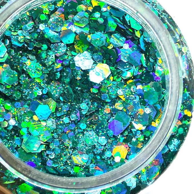 Green Blue Mermaid - Craft Glitter - 2oz Glitter Shaker Bright Colorful Holographic Mix Chunky Body Glitter Bulk Wholesale 24 Colors in Shaker Cosmetic Glitter - EBLB702