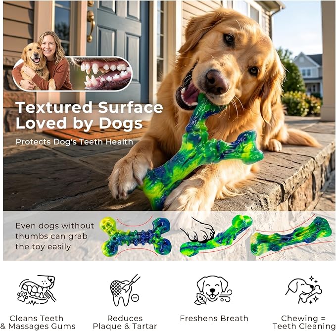 Kseroo Dog Chew Toys, 3-Pack, Peanut Butter, Medium & Large Dogs, Green