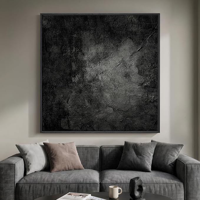 Extra Large Framed Black Abstract Wall Art for Living Room, Modern Square Canvas Painting Artwork for Walls, Minimalist Dark Moody Pictures for Bedroom Dining Room Hallway Office Wall Decor, 48x48 In