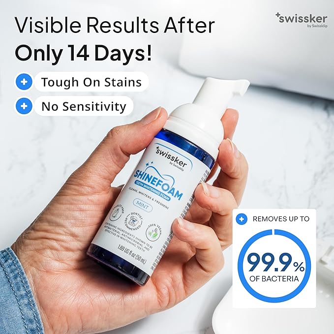 Swissker by Swissklip ShineFoam | Teeth Whitening Foam | Mint Flavor Whitening Toothpaste | Teeth Whitener I Professional Teeth Whitening Kit | 100% Vegan - Made in USA - 1.69 oz - Pack 3
