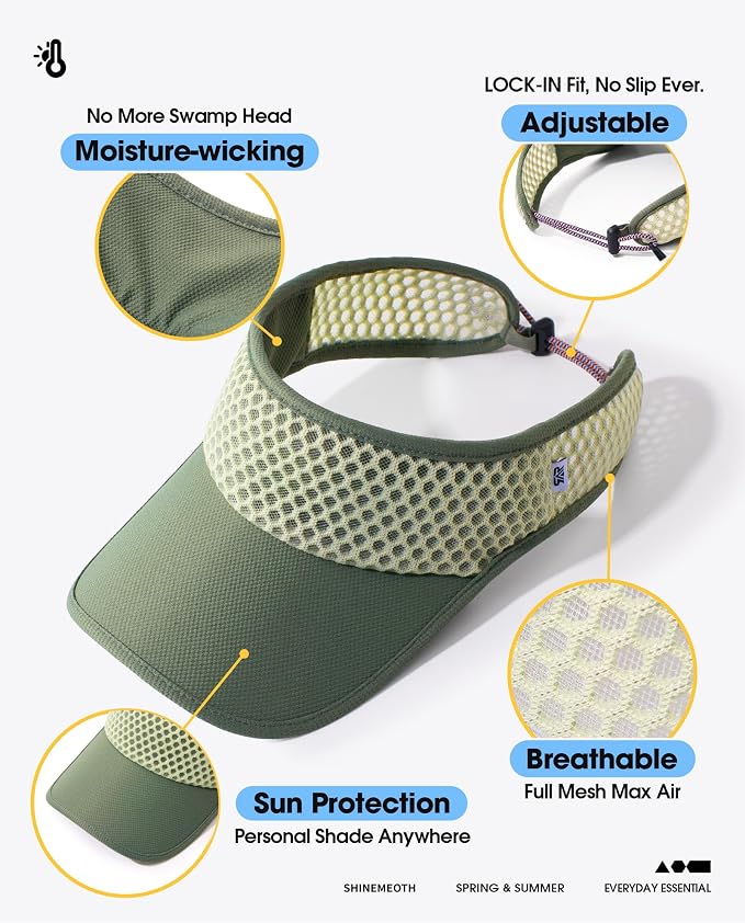 Mesh Breathable Sports Visor - Men Women Adjustable Lightweight Quick Dry Sun Hat for Tennis, Golf, Running