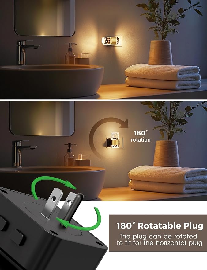 L LOHAS LED Night Lights Plug into wall,Color Changing Night Light | Dusk to Dawn Sensor,Adjustable Brightness & Rotatable Plug,Elegant Design Night Light for Kids Bedroom,Bathroom,2 Pack