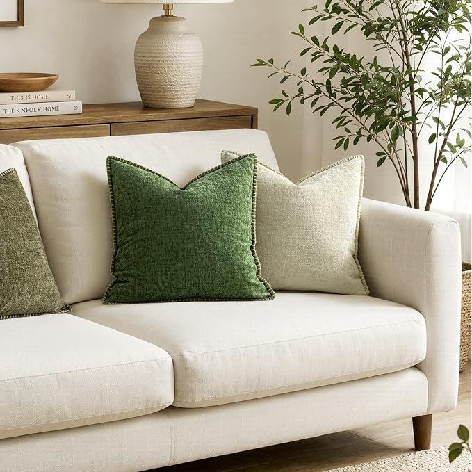 MIULEE Decorative Couch Throw Pillow Covers 20x20 Inch Cream White 2 Pack | Farmhouse Pillow Covers with Stitched Edge, Soft Chenille Cushion Cases, for Sofa Bed Living Room Home Decor