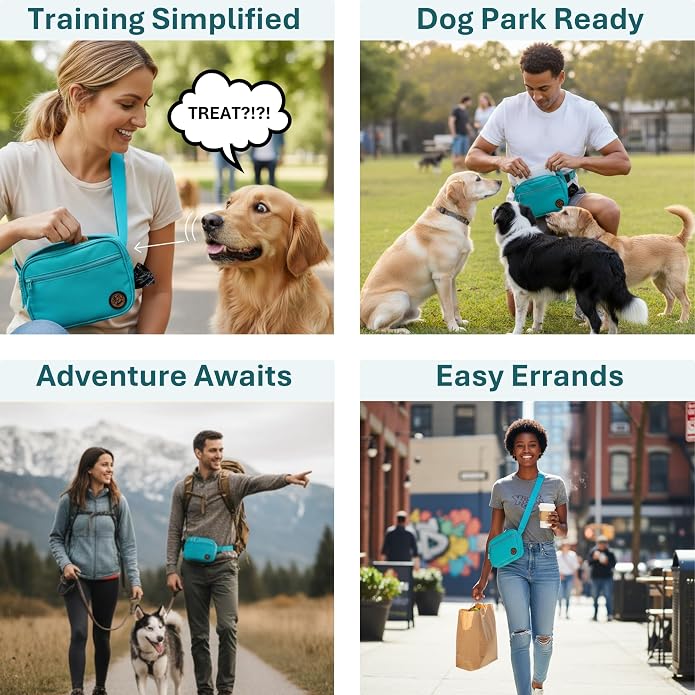 Auntie Sally’s Dog Treat Pouch for Training Hands Free Adjustable Belt Silicone Liner Multiple Pockets