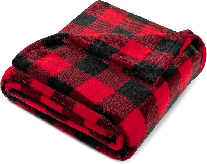 PAVILIA Black and Red Buffalo Plaid Fleece Throw Blanket for Couch, Soft Checkered Flannel Blanket for Sofa, Plaid Christmas Couch Throw Bed, Warm Cozy Decorative Blanket Fall Decor Gift, 50x60