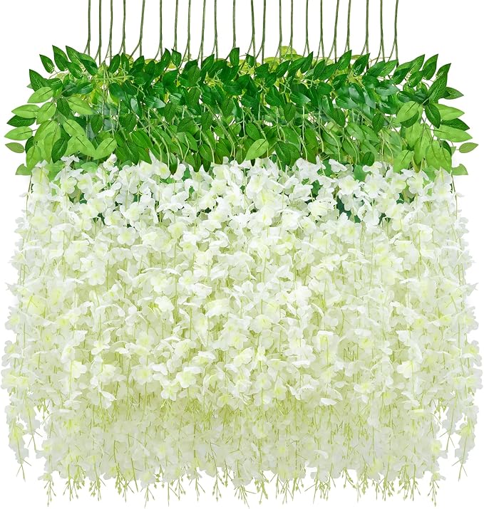 12 Pack Wisteria Hanging Flowers, 3.6 Feet/Pcs White Wisteria Artificial Flowers, Fake Hanging Vines for Bedroom Wedding Home Party Wall Decoration