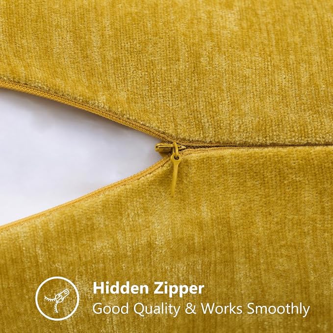 decorUhome Soft Chenille Mineral Yellow Throw Pillow Covers 26X26 Set of 2 | Decorative Fall Couch Pillow Covers Solid Dyed Accent Modern Euro Sham Farmhouse Neutral Square Pillow Cases for Sofa