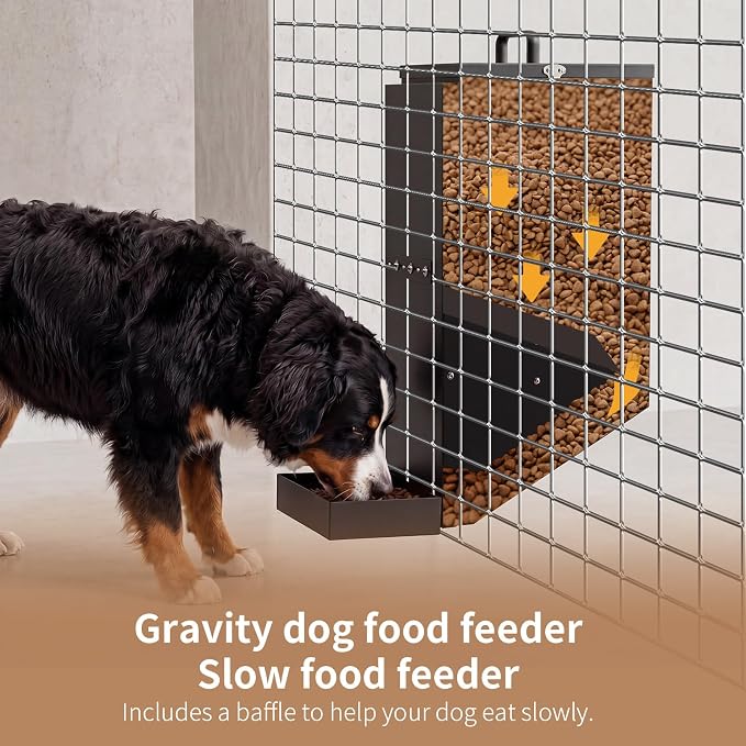 25 Lbs Hanging Automatic Dog Feeder for Large Dogs, Heavy Duty Metal Gravity Food Dispenser, Mounted Pet Cage Feeder for Breeds, Kennel, Outdoor Fence, Rabbit, Chicken, Ferret, Chinchilla