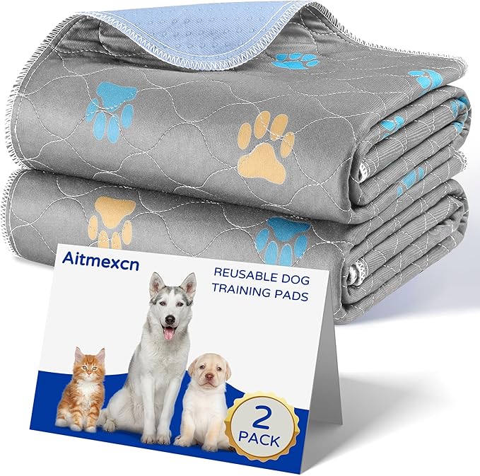 Aitmexcn Washable Pee Pads for Dogs, 4 Reusable Puppy Pads, 32'' x 36'' | Highly Absorbent, Waterproof Layer, Machine Washable, Non-Slip Bottom, For Puppy Training and Crates