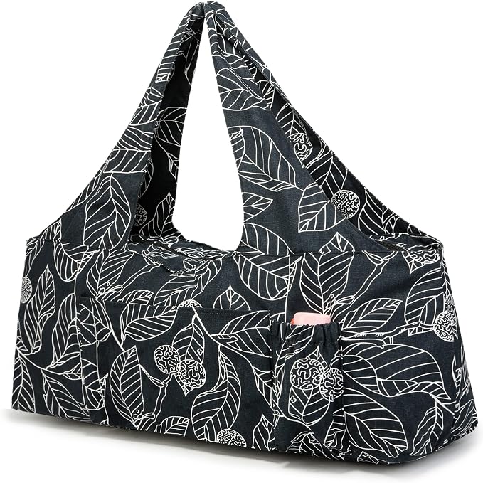 KUAK Extra Large Yoga Mat Bag with Zippered Top & 5 Pockets - Premium Canvas Tote with Yoga Mat Carrying Strap for Pilates, Gym, Fitness Block & Gear