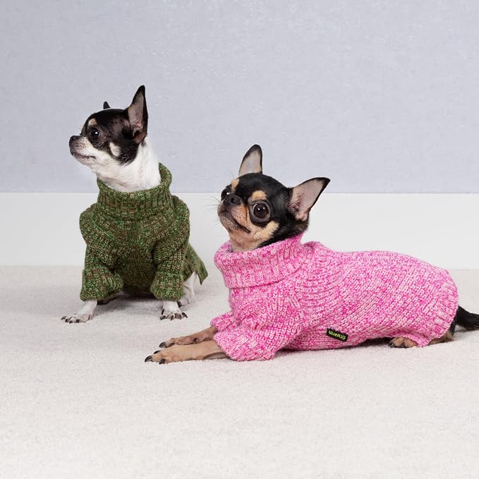 Fitwarm Knitted Turtleneck Dog Sweater, Cozy Dog Winter Clothes for Small Dogs Girl, Holiday Pet Outfit, Heather Pink, XL