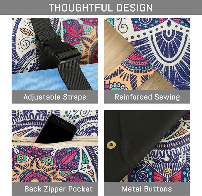 Mandala Yoga Mat Bag Large Yoga Bags and Carrier Fits All Your Stuff Yoga Tote Bags with Zipper Pocket Pilates Bag