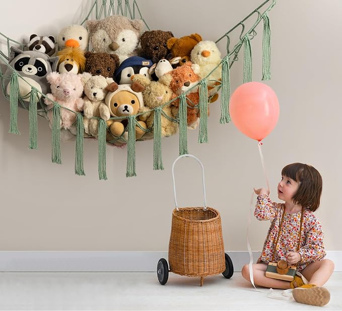 mirolam Stuffed Animal Storage Hammock or Net - Large Toy Hammock Net for Stuffed Animals Corner - Hanging Stuff Animal Organizer Holder Ideas for Plush - Baby Nursery Wall Bedroom Room Decor