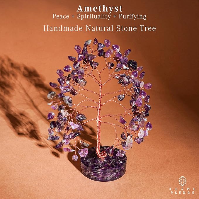 Crystal Tree for Home and Office Decor, Amethyst Chakra Healing Stones Handmade Feng Shui Tree of Life for Positive Energy, Money, Good Luck, Christmas Decor, Birthday Gifts for Women, Mom