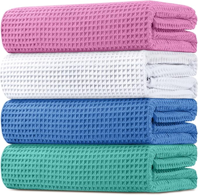 HOMEXCEL Waffle Bath Towels 4 Pack, Premium Microfiber Beach Towels, Ultra Soft, Lightweight, Highly Absorbent Quick Dry Towel for Bathroom, Beach, Pool, Shower and Spa, 30 x 60 Inch, Multicolor