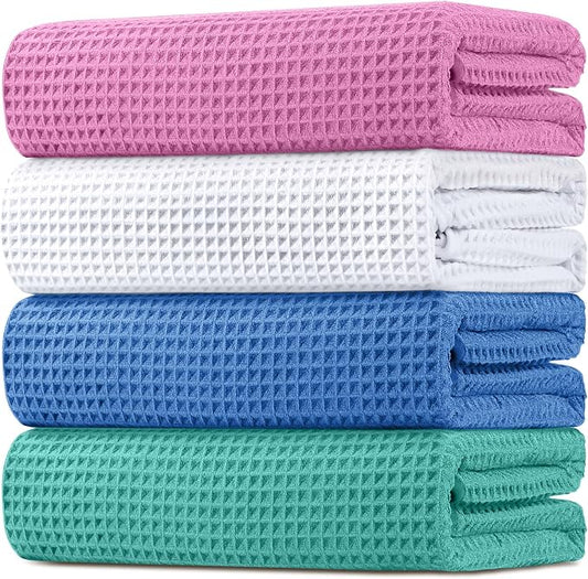 HOMEXCEL Waffle Bath Towels 4 Pack, Premium Microfiber Beach Towels, Ultra Soft, Lightweight, Highly Absorbent Quick Dry Towel for Bathroom, Beach, Pool, Shower and Spa, 30 x 60 Inch, Multicolor
