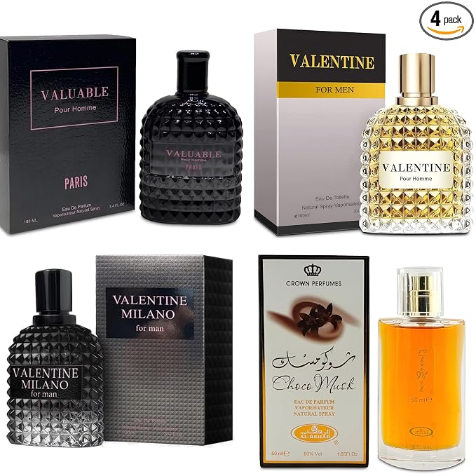 A CENTER Men's Cologne Gift Set Include Valentine Milano,Valentine,Choco Musk & Valuable Paris - 3.4 Fl Oz Each | Vanilla Bourbon, Leather & Amber Floral Fragrance | Luxury Eau de Toilette